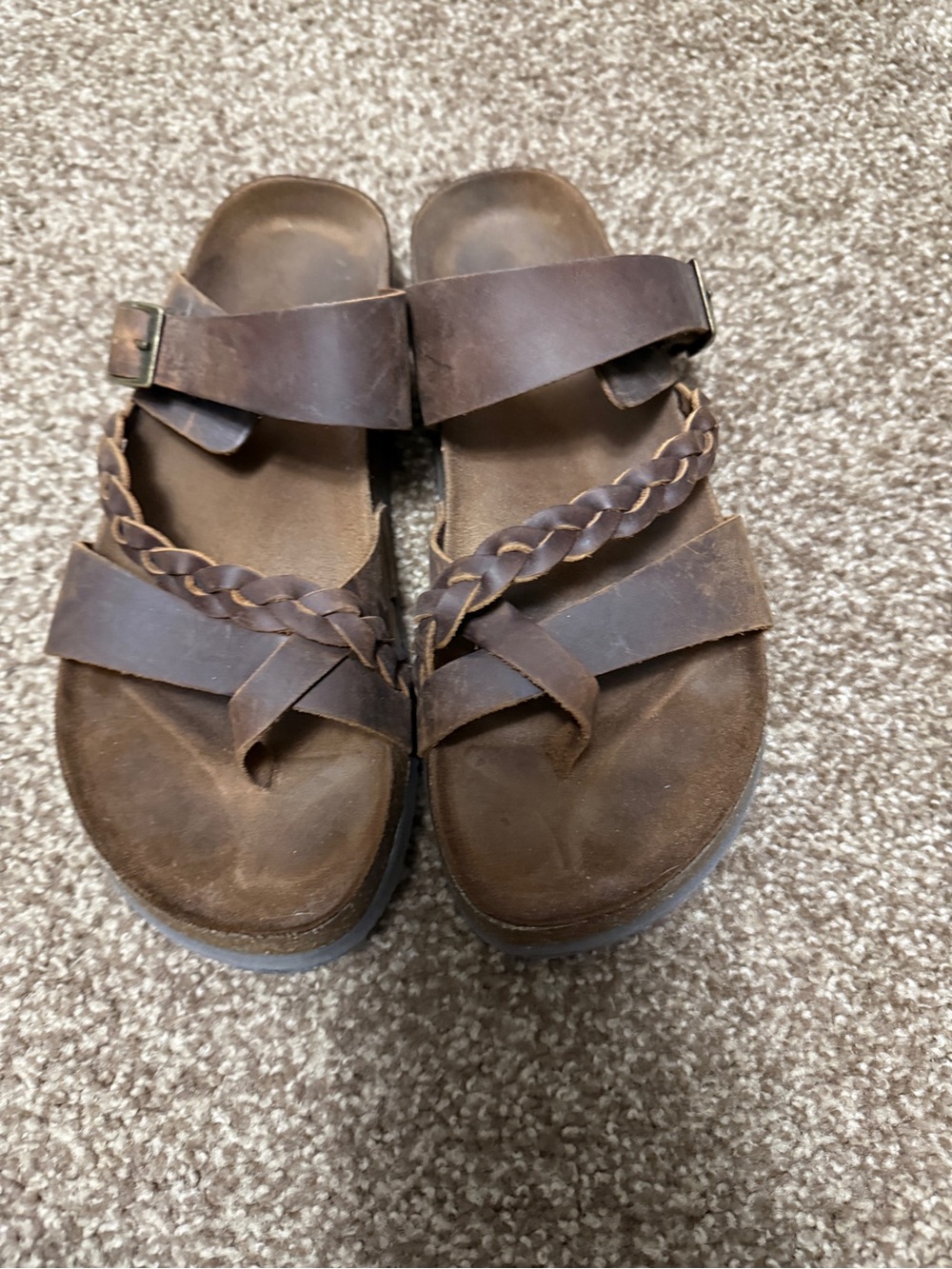 Women's Brown Braided Leather Slide Sandals - Picture 2 of 4